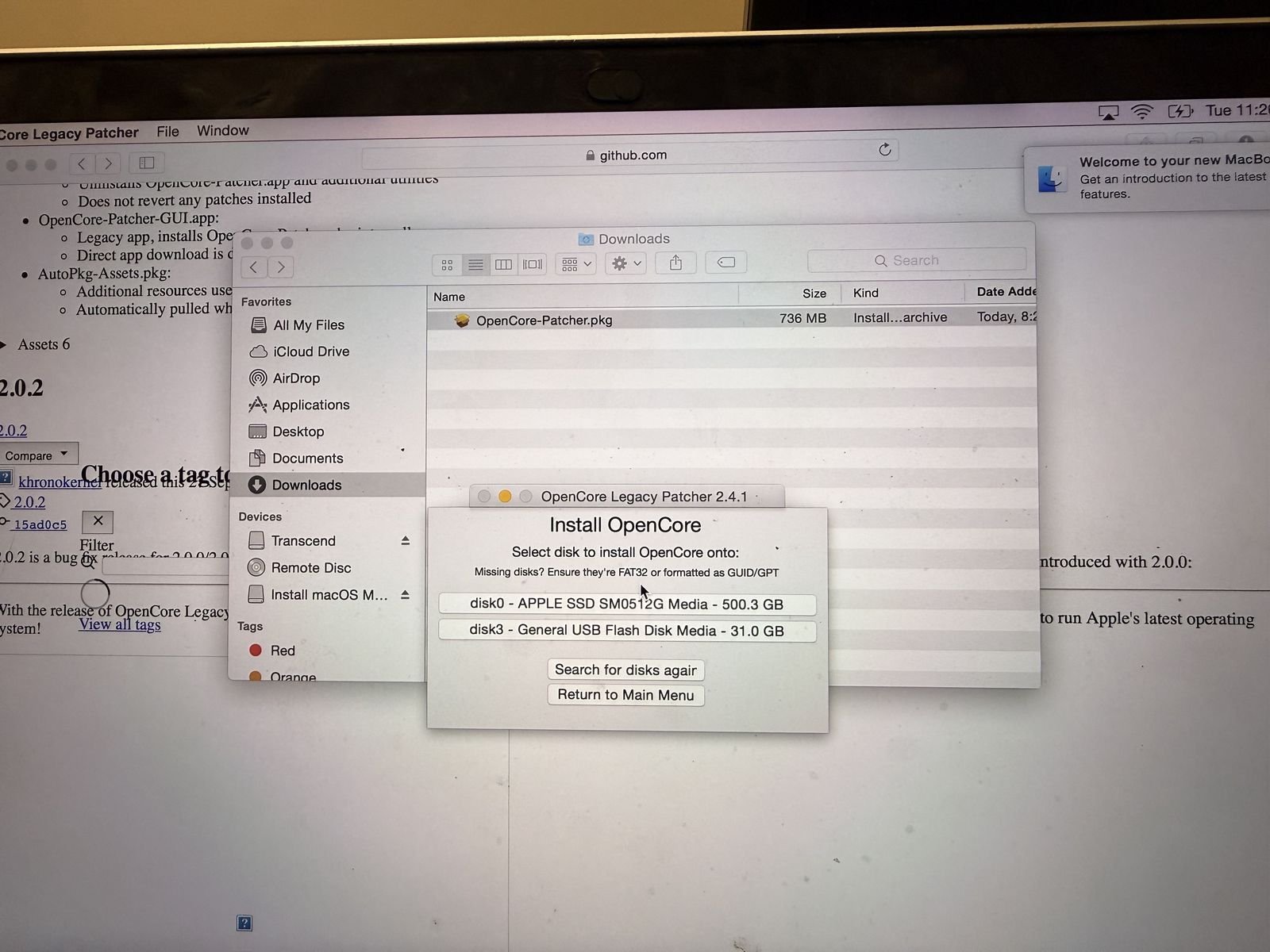 Selecting the internal hard drive as the install destination